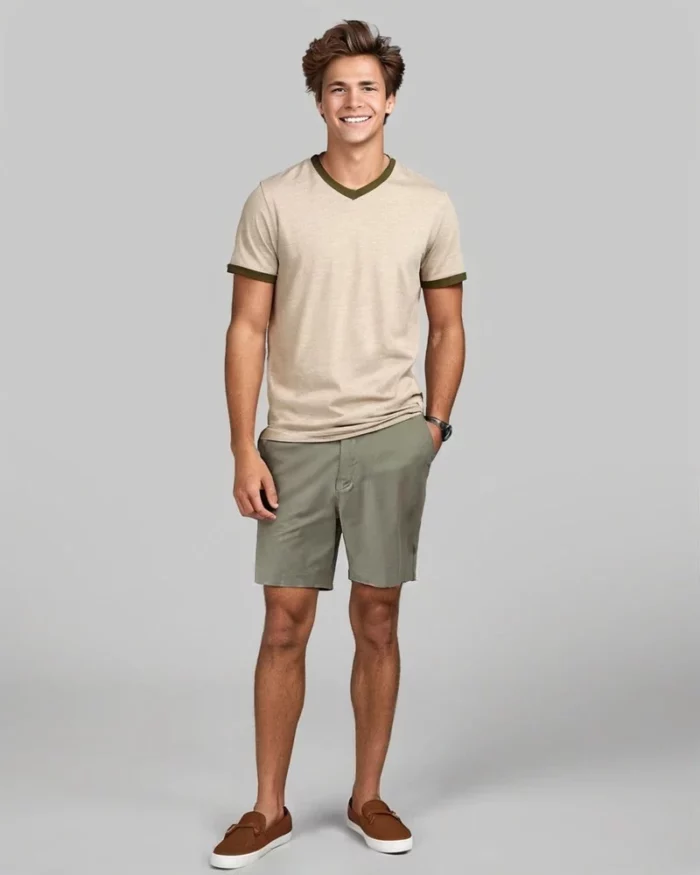 Mens Smart Casual Chino Shorts Forest Fog 4